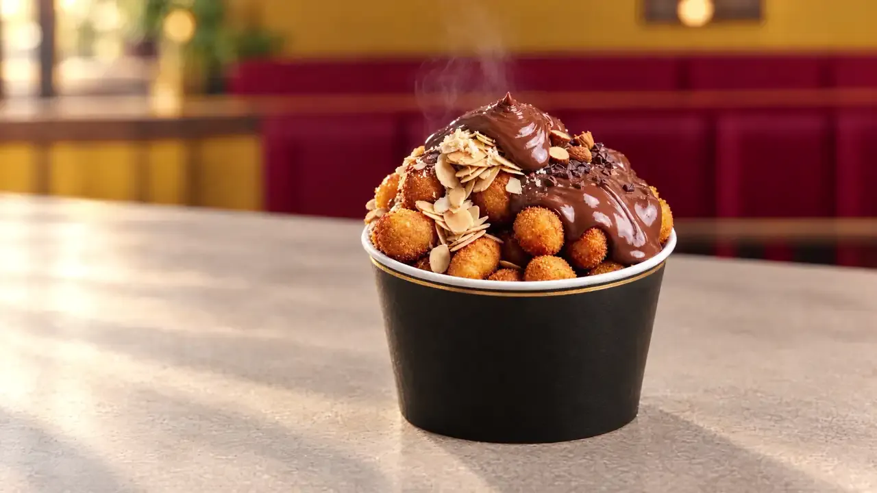 Gnocchi Crousty Sucré : gnocchis dorés, chocolat fondant, amandes grillées